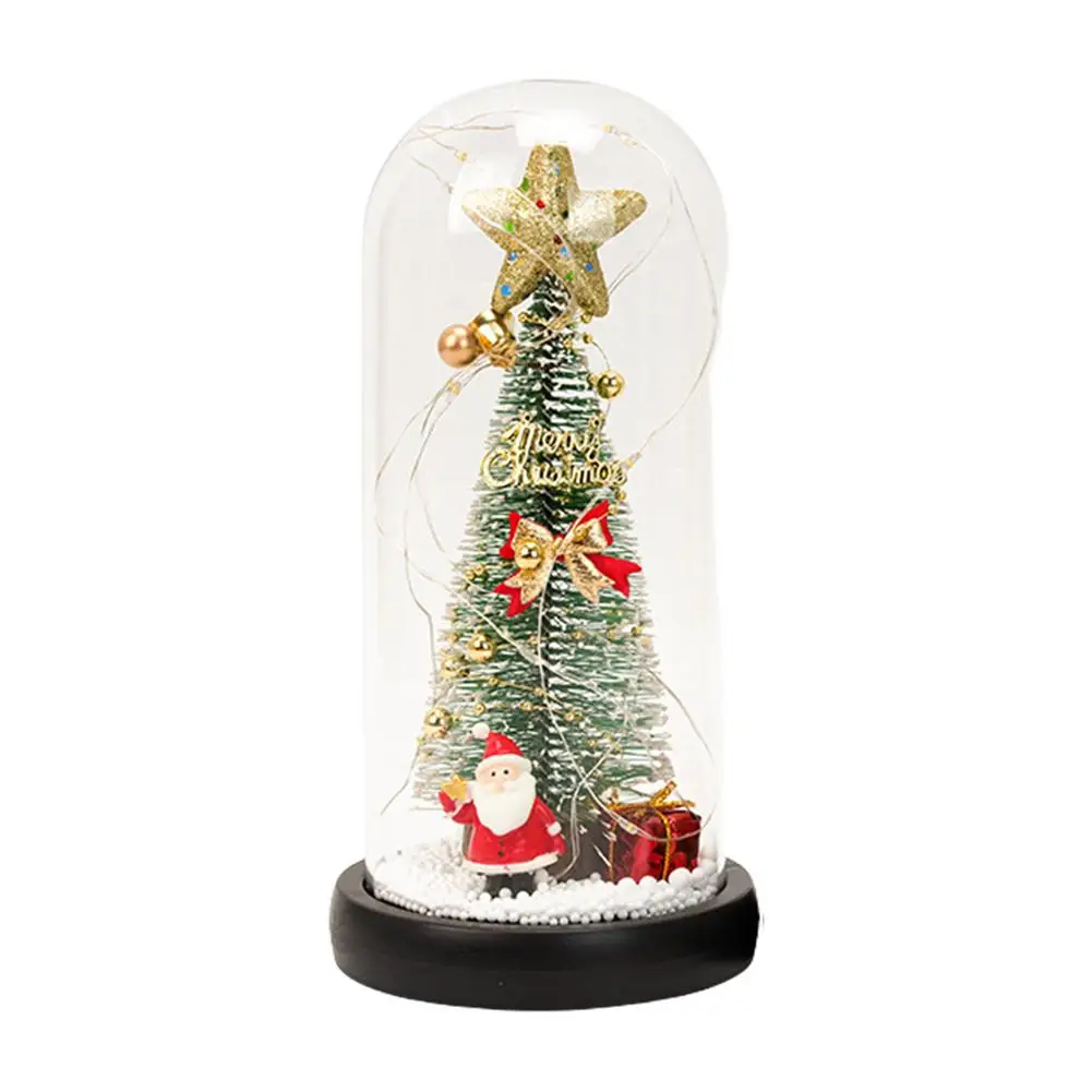 

Christmas Tree In Glass Dome Realistic Snow Effect Mini Christmas Pine Tree Ornament With LED String Light Holiday Table Deco