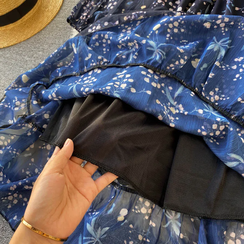 Женское длинное платье из тонкой ткани элегантное газовое до середины икры с