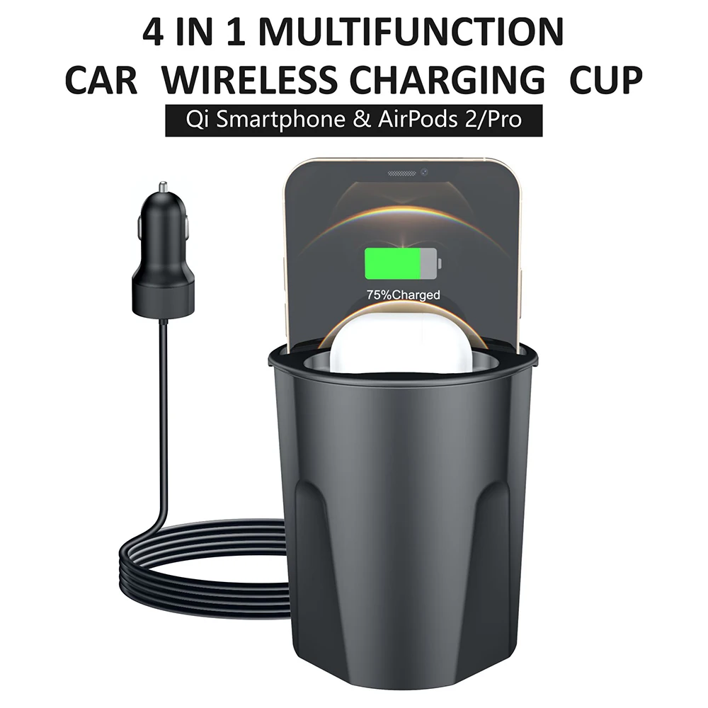 Cargador r&aacute;pido QI para coche inal&aacute;mbrico, taza para IPhone 12 11 Pro Max XS XR 8 Plus, soporte de carga inal&aacute;mbrica para Samsung S21 S20/Note10-1