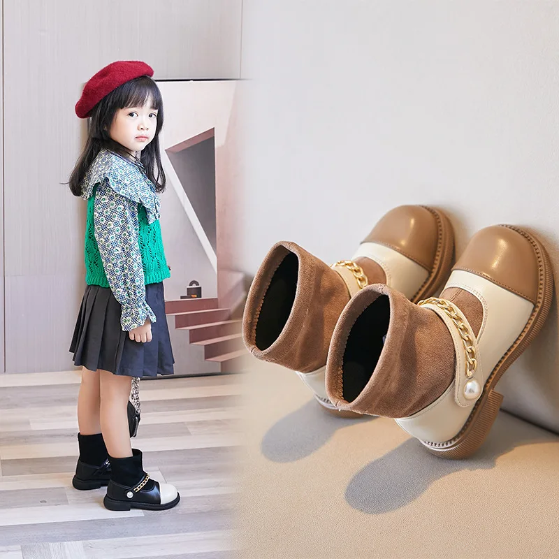 

2021 Autumn/Winter Children Boots Girls Leather Martin Boots Plush Fashion Waterproof Non-slip Warm Kids Boots Shoes