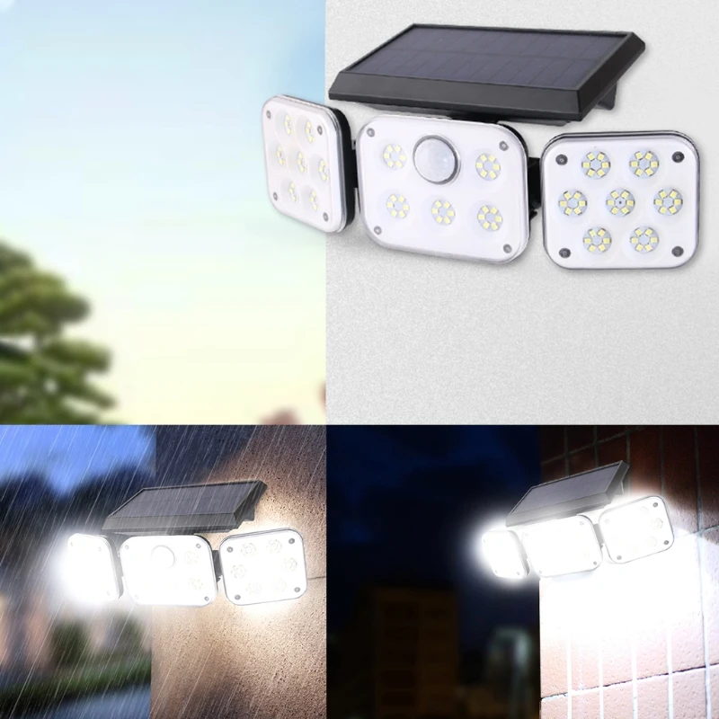 

Solar Lights Outdoor Motion Sensor Security Lights Solar Wall Lights with Three Head Spotlights 114 LED Waterproof Light