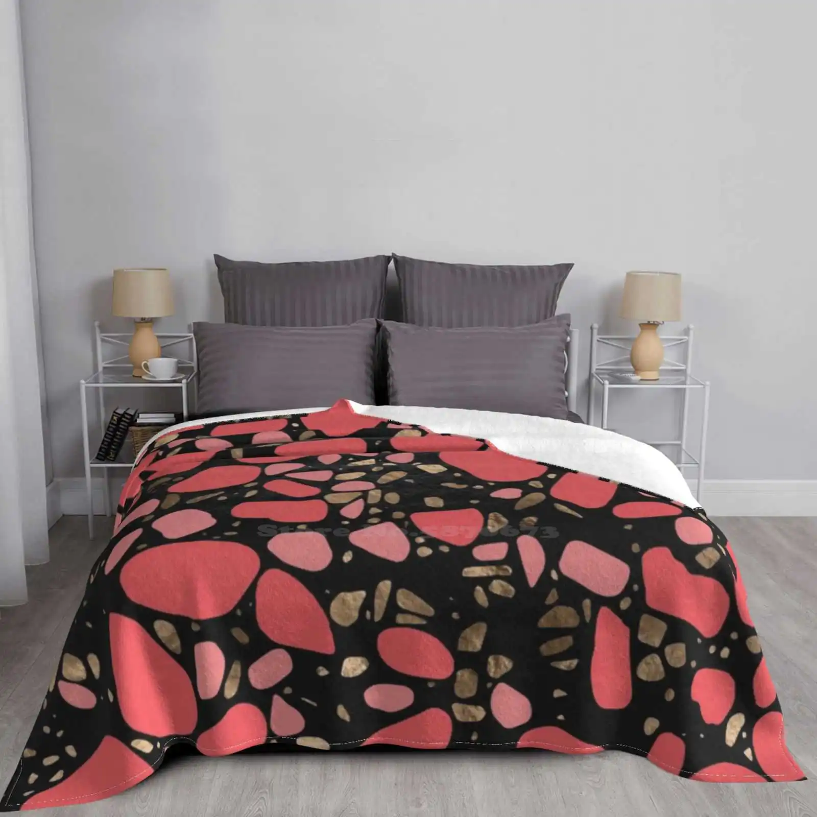 Terrazzo-мозаика-живой коралл и золото на черном низкая цена новый принт новинка