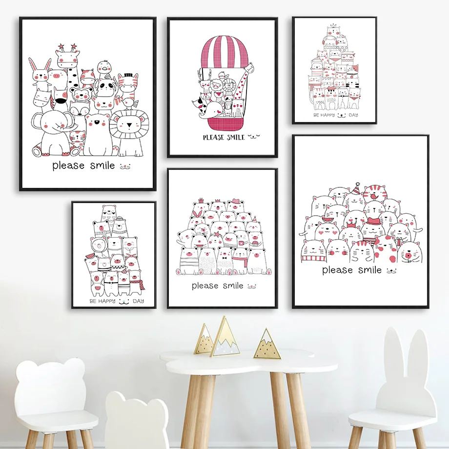 

Cat Dog Elephant Giraffe Lion Bear Rabbit Pig Wall Art Canvas Painting Nordic Posters And Prints Wall Pictures Kids Room Decor