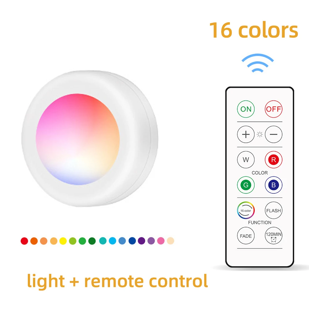 

LED Light RGB 16 Color Under Cabinet Wireless Remote Control Dimmable Wardrobe Night Lamp Home Bedroom Closet Kitchen Smart Bulb