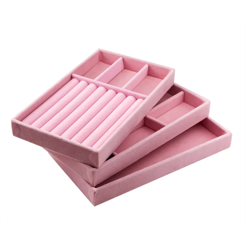 3 slots pink Бархатное кольцо, органайзер, серьги, подставка для ювелирных изделий, витрина, полка, тарелка, шкатулка для ювелирных изделий, 3 шт./лот, кольцо/пустой/сетчатый лоток - Цвет: 3 slots pink