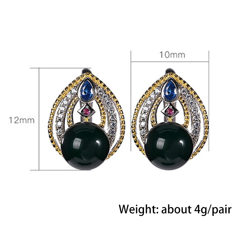 

V.YA 925 Sterling Silver Gold-plated Natural Mexican Blue Amber Earrings Exquisite Luxury Fine Jewelry Wedding Earrings