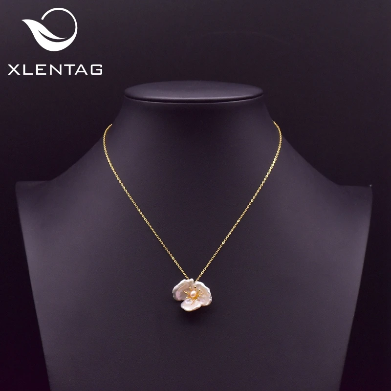

XlentAg Natural Three Petal Flower Baroque Pearl Pendant Necklace Women Birthday Party Exquisite Fashion Gift Jewelry GN0126