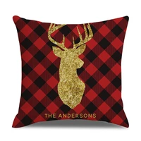 christmas cushion cover red plaid golden deer print fauxlinen pillowcase home decor for sofa bedroom decorative covers 45x45cm