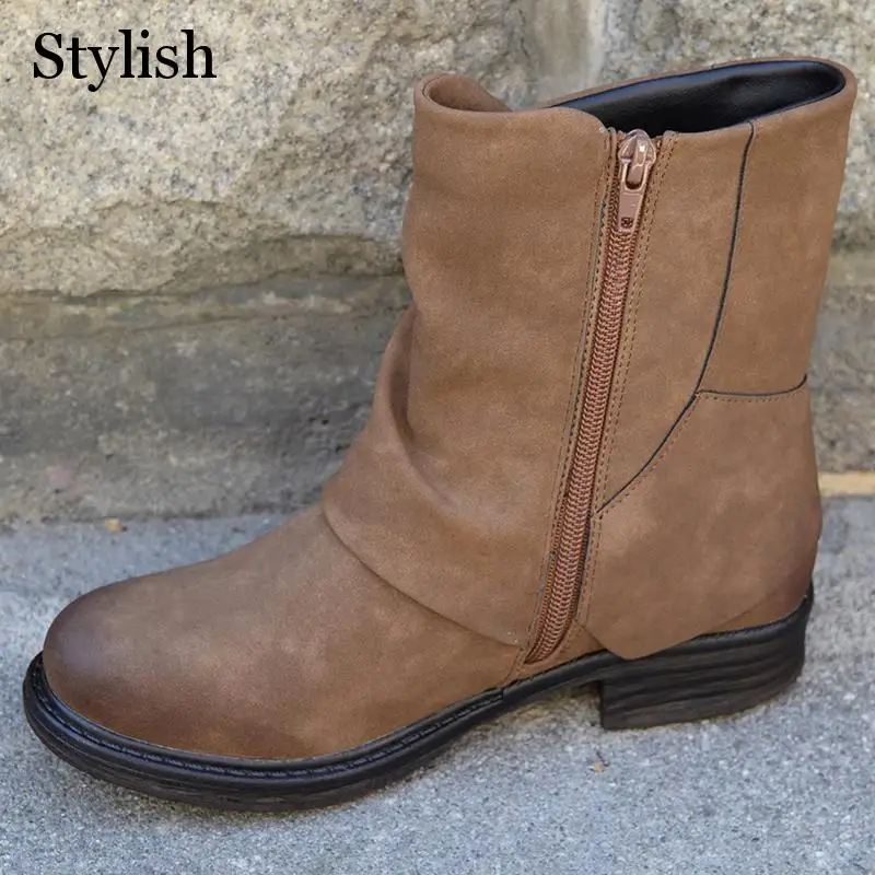 Зимние ботинки для женщин Однотонная обувь на плоской подошве с пряжкой Женская
