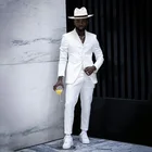 Повседневный стильный белый костюм для мужчин, деловой мужской пиджак и брюки, комплект из 2 предметов, модный приталенный мужской костюм, мужской костюм для свадьбы