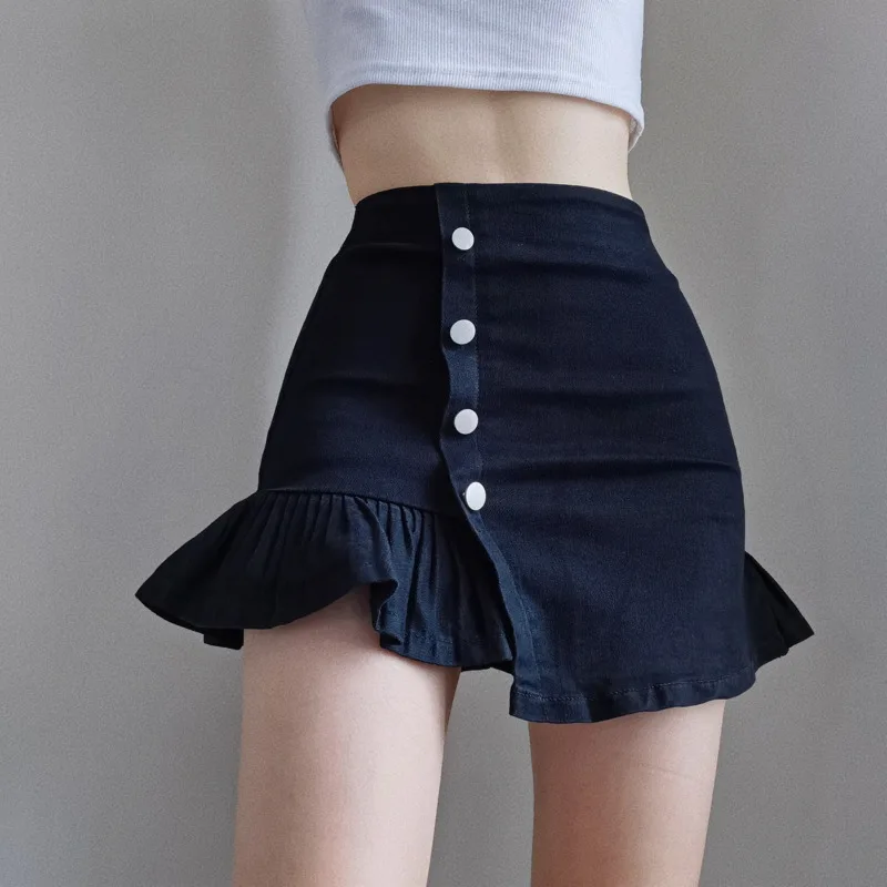 

WOMENGAGA Skirt Sweet Cool MINI Skirts Design Sense Women Summer Autumn High Waist Pleated Spice Girl Denim Korean Girl WEQ5