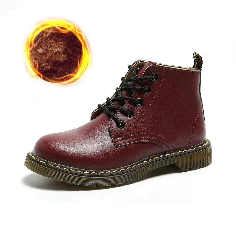 

2021 New Marten Shoes for Women Ladies Genuine Leather Ankle Winter Fur Lining Female Motorcycle Luxury Shoes Size 35-40