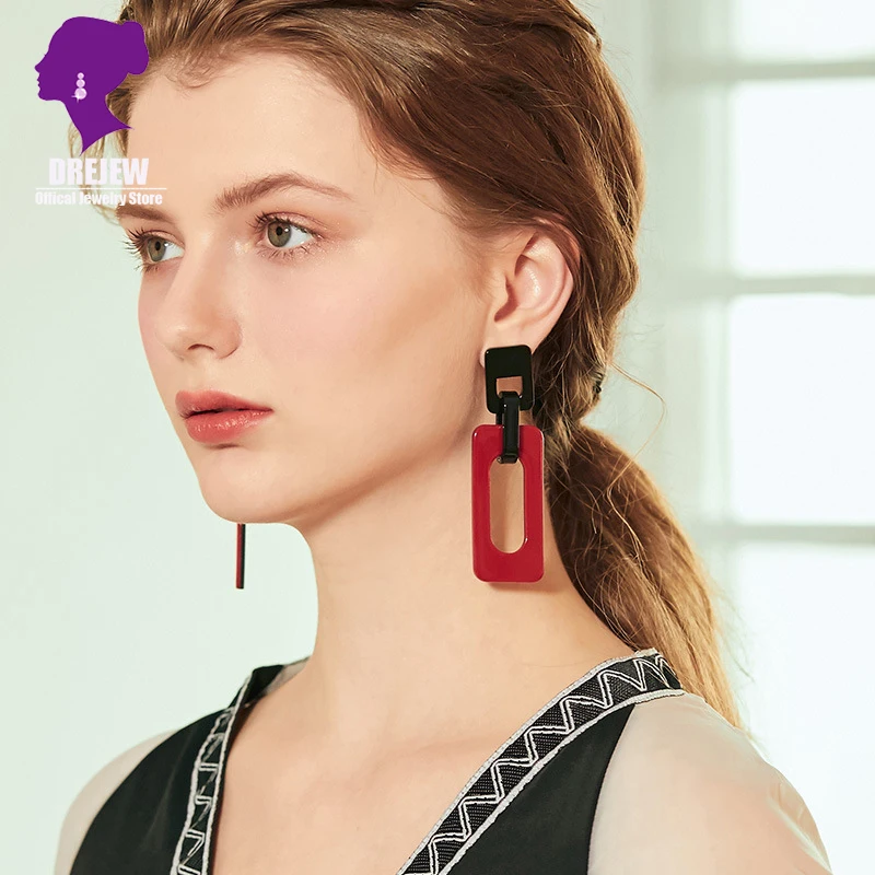 DREJEW красный белый желтый зеленый синий прямоугольные акриловые висячие серьги