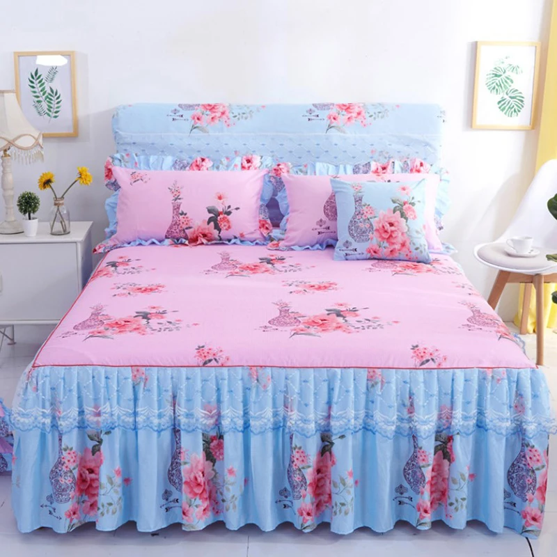 

Princess Lace Bed Skirt Bedroom Bed Cover Two Layers Bed Skirt Non-slip Mattress Cover Skirt Floral Bedsheet Bedspread Bed Decor