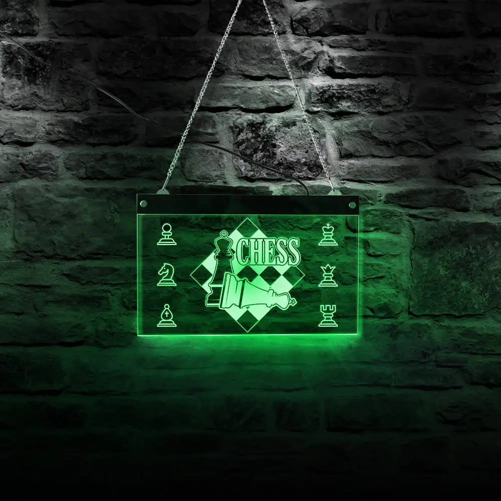 

Chess Room Decorative Signs Electric Display LED Lighting Board International Chess Pieces Game Wall Light Chess Master Gift