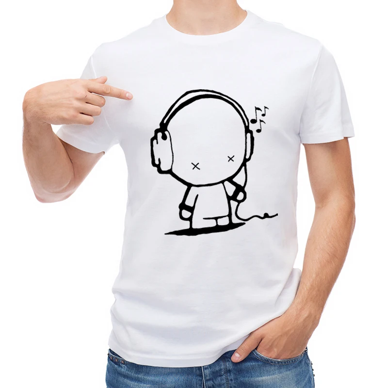 

TEEHUB Hipster Music Man Cartoon Printed Men T Shirt Fashion Funny T-shirt Short Sleeve O-Neck Tops Cool Tees