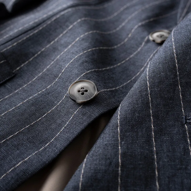 

New Arrival Fashion High Quality Striped Linen Suit Cotton Coat Single Breasted Blazers Men Suits Plus Size M L XL 2XL 3XL 4XL