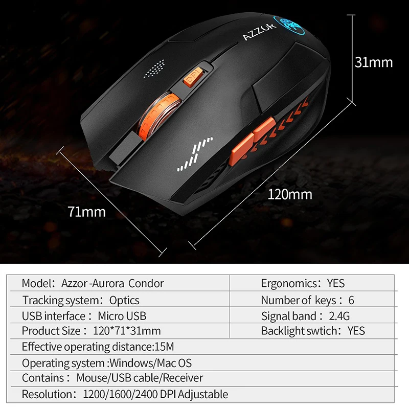 2.4Ghz Wireless Mouse Gaming Slient USB 2400 DPI Ergonomic Design 6 Buttons Scrub Black Noiseless for PC Laptop | Компьютеры и офис
