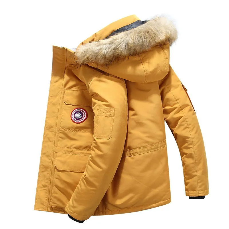 

Men's Winter Jackets Fashion Multi Pocket Casual Warm Thick Hooded Fur Collar Coats Cotton-padded Mens Parka Jackets Plus Size