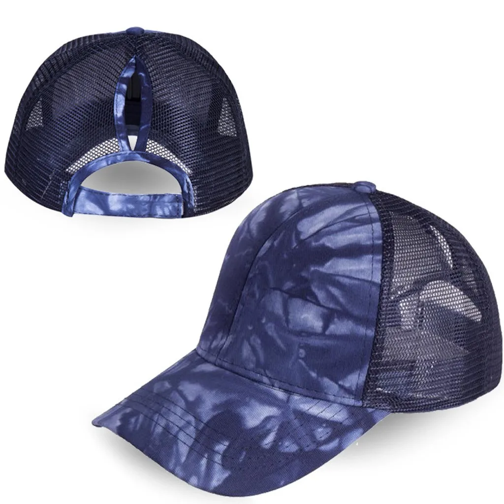 Adjustable Baseball Caps Tie-dye Print Ponytail Messy Trucker Plain Visor Cap Outdoor Unisex Curved Sun Hats L703 | Детская одежда и