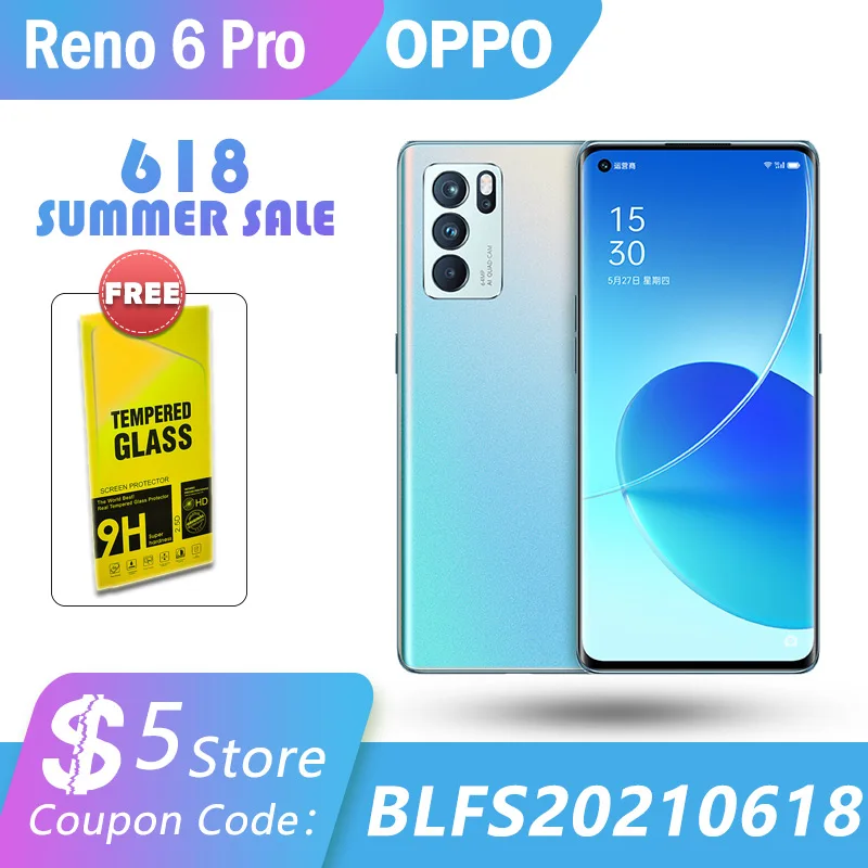 Оригинальный OPPO Рено 6 pro 5G смартфон МТК Dimensity 1200 64MP МИАН Камера 6,55 дюймов 90 Гц Экран 65 Вт Супер заряда NFC Google