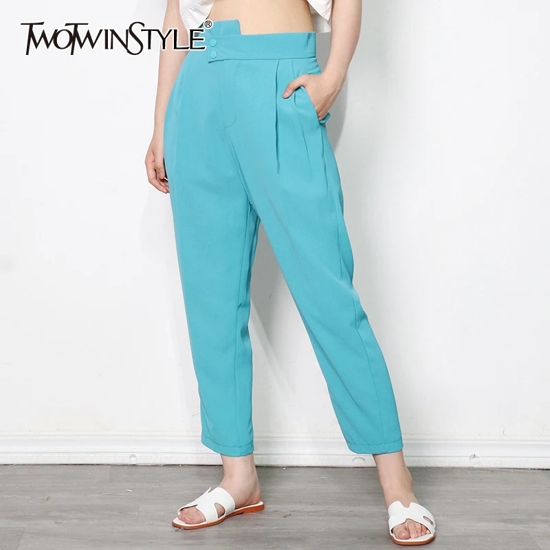 

TWOTWINSTYLE Loose Black Pants For Women High Waist Irregular Casual Minimalist Trouser Female Fashion New Clothing Spring Style
