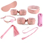 Женские розовые кожаные ремни для бондажа, сдерживающие наручники, браслеты, повязка на глаза, воротник, поводок, чокер, комплект для БДСМ-фетиша, бондаж