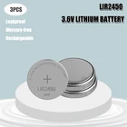Литий-ионная аккумуляторная батарея LIR2450 3,6 В 2 шт., Литиевые кнопочные элементы, батарейки для часов LIR 2450, заменяет CR2450, 3 шт.