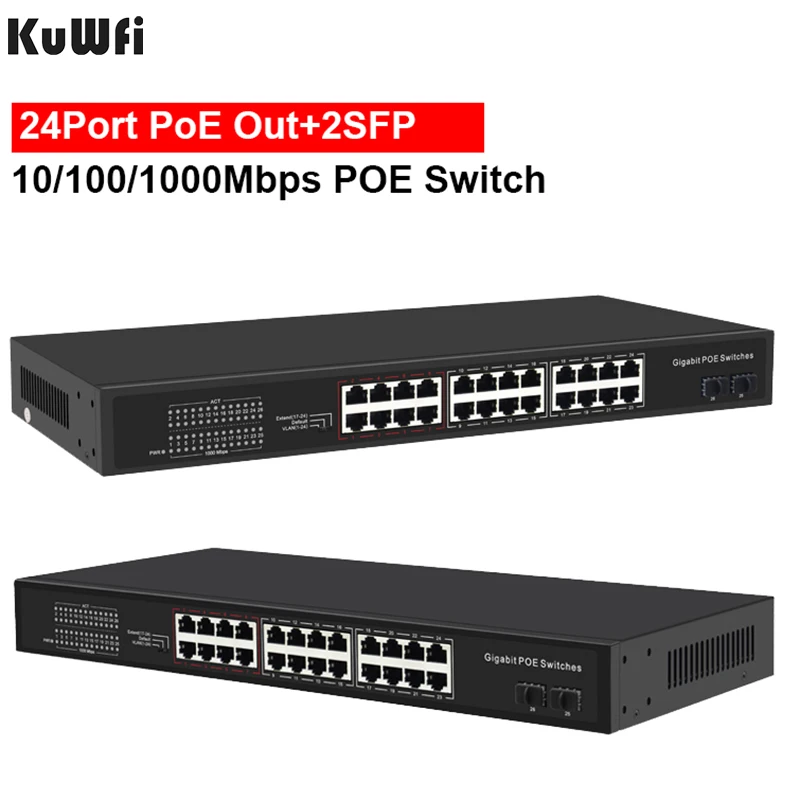 KuWFi 4/8/16/24 POE порты Gigabit коммутатор 10/100/1000 Мбит/с IEEE802.3AF/AT Стандартный RJ45