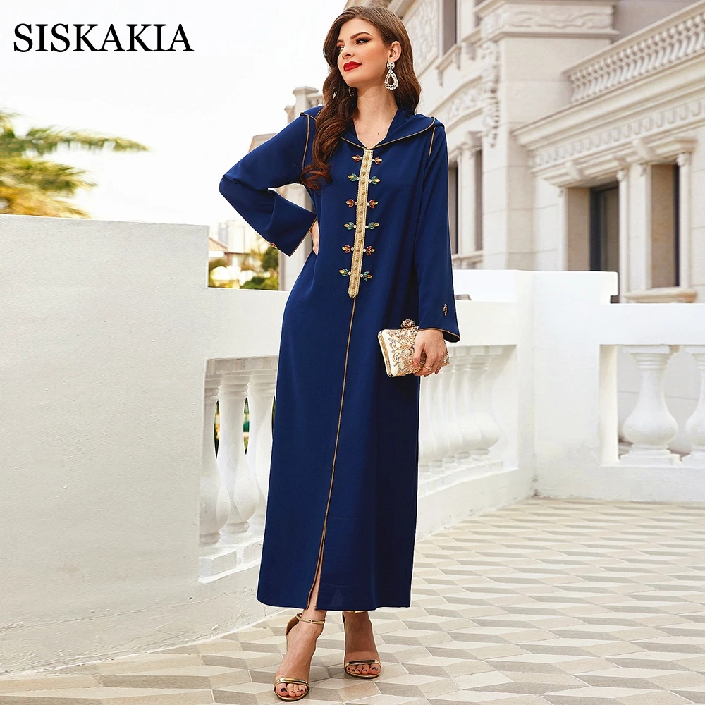 

Женское платье с капюшоном Siskakia, сделанное вручную, с бриллиантами, абайя, 2021, скромный мусульманский Дубай, Турция, арабский марокканский к...