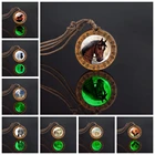 Деревянное ожерелье со светящейся лошадью, светящаяся Белая лошадь, Зебра, резной деревянный кулон, ювелирные изделия с животными, мужское ожерелье Женская веревочная цепочка