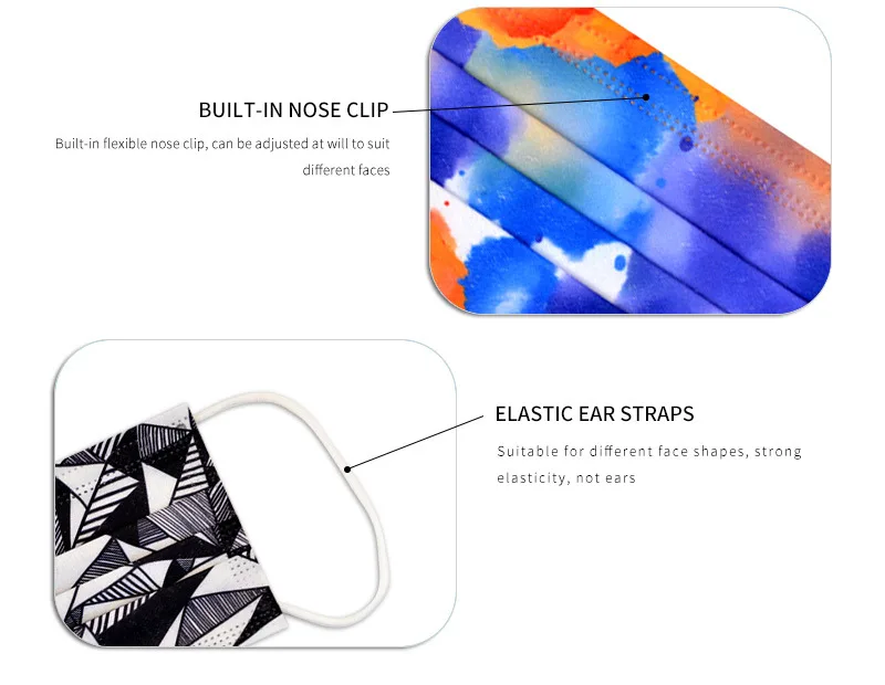 

50pcs Irregular Design Printing Mask New Fashion Unisex Adult Mascara Breathable Comfortable Three-layer Protective face Mask