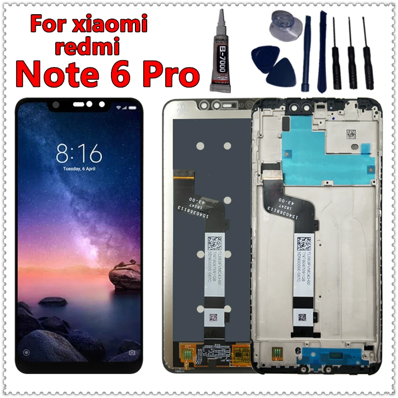 Оригинальный Для xiaomi Redmi note 6 pro ЖК дисплей сенсорный экран с рамкой для note6