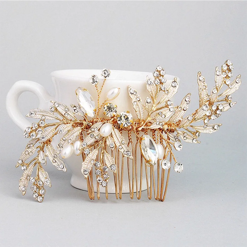 Женская расческа для волос с золотыми листьями стразы кристаллами свадебные