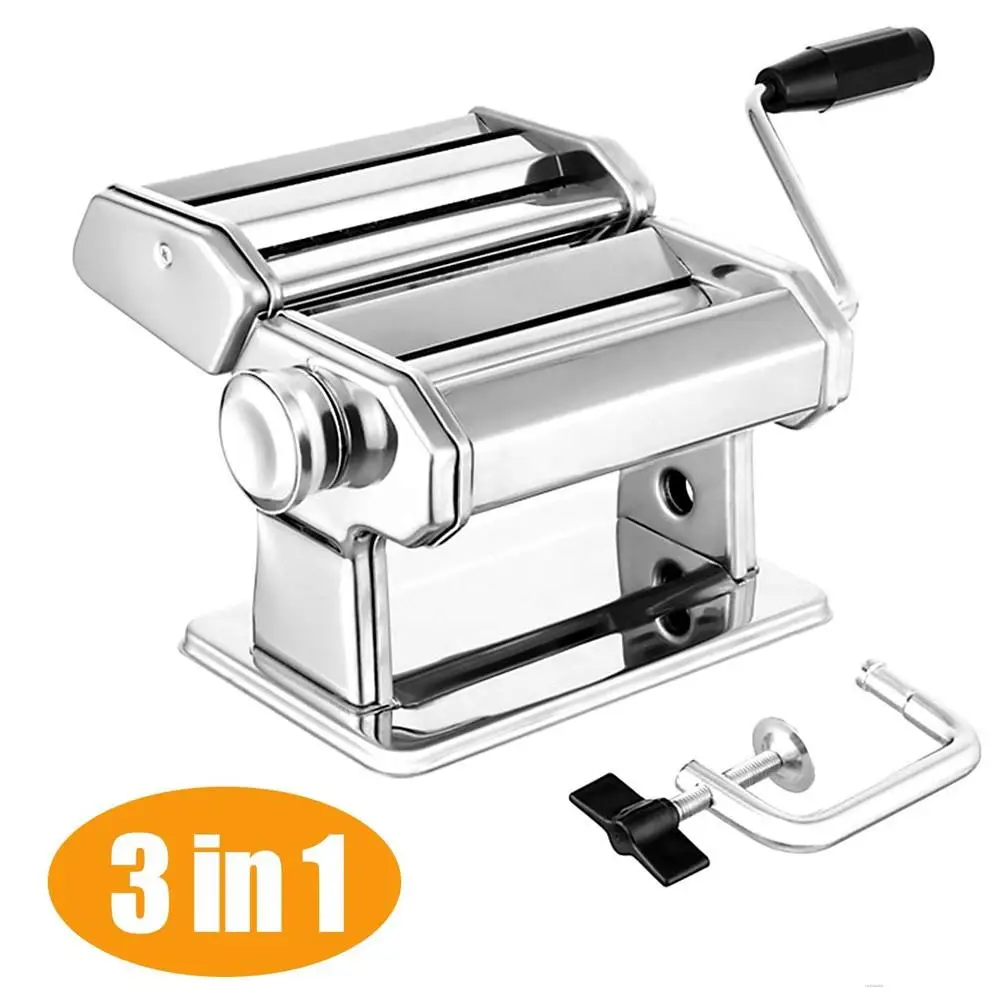 

Stainless Steel Manual Linguine Pasta Maker Noodle Spaghetti Press Machine Cutter Dough Sheeter Ravioli Dumplings Shell Mold