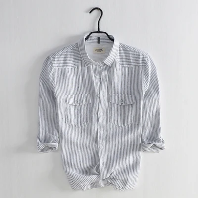 

tooling linen shirt men's summer square collar Korean casual cotton linen seven-point sleeve shirt men