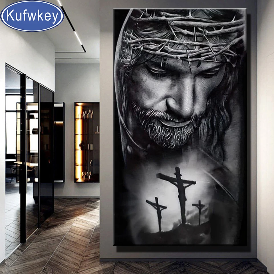 Dornenkrone Jesus diamant malerei Wand Christus Diamant stickerei mosaik Gott Bild schwarz weiß Kunst Für Wohnkultur