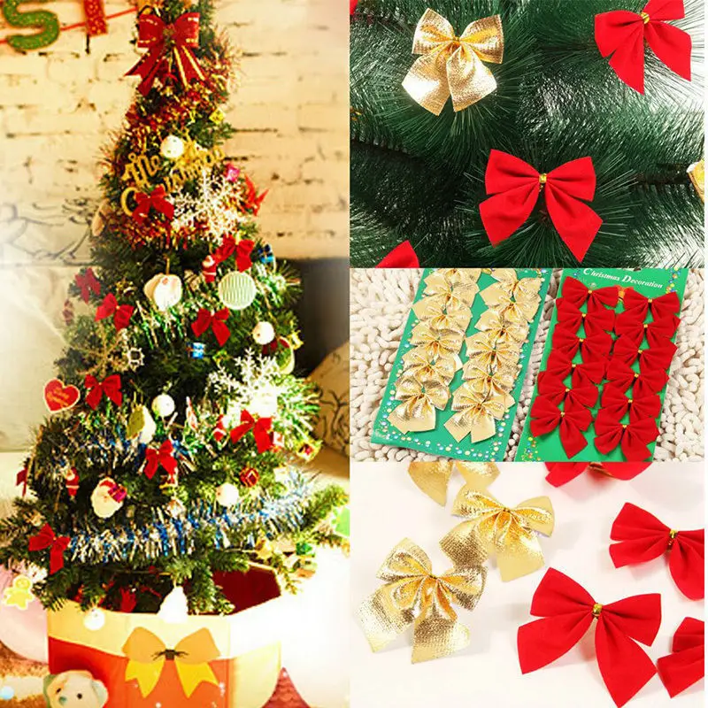 

12 шт. 5,5 см рождественские банты золотые, серебристые, красные тканевые банты для украшения рождественской елки рождественские подарочные к...