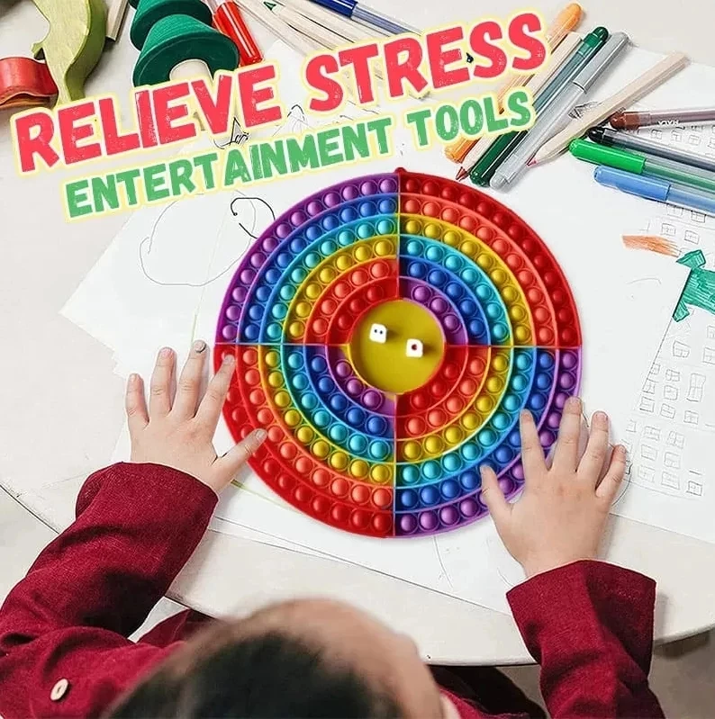 Juego de mesa Pop It de arco&iacute;ris para ni&ntilde;os, tablero de ajedrez de silicona pura, Burbuja de arco iris, juegos educativos para 4 jugadores-1