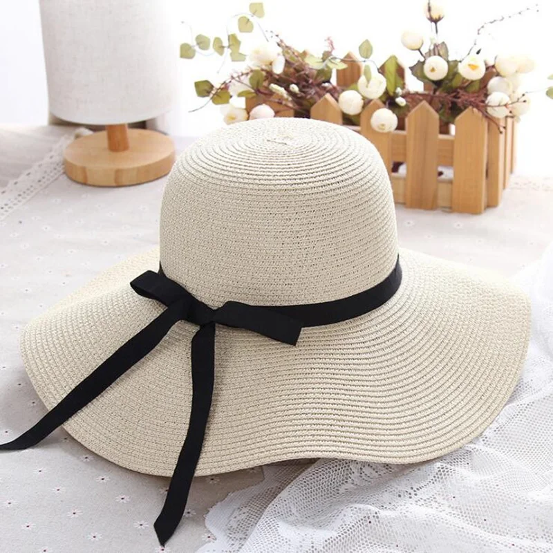 

summer straw hat women big wide brim beach hat sun hat foldable sun block UV protection panama hat bone chapeu feminino