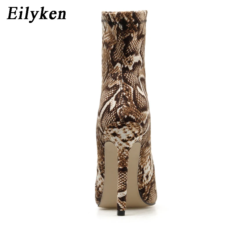 Eilyken/2021 г. Новые леопардовые сапоги со змеиным узором женские ботинки на высоком