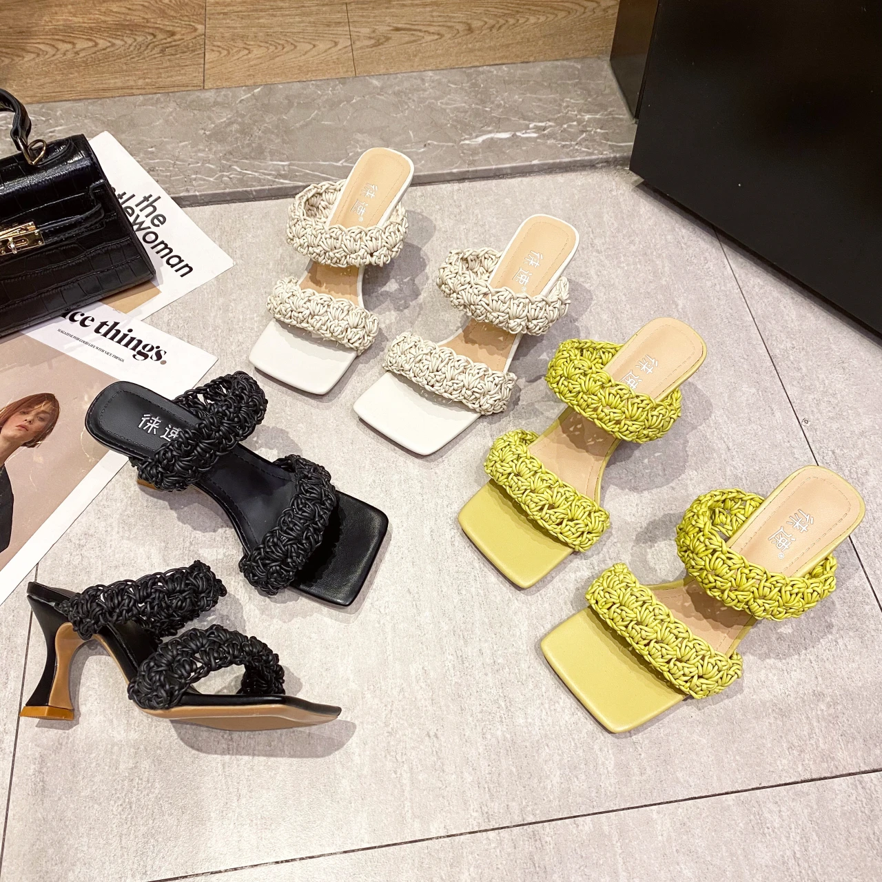 

Women Pumps Office Slippers New Upper Design Open Toe Outdoor Weaving High Heels Sandals 2021 Fashion Women Prom Women Shoes