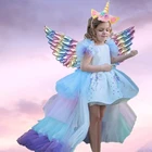 Платье принцессы с единорогом для девочек, длинное Радужное бальное платье для вечерние ринки и свадьбы, детское бальное платье на день рождения, 4, 8, 10 лет