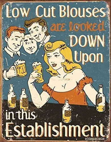 

Retro Tin Paintings Poster Low Cut Blouses Tin Sign 8X12inch Bar Art Decoration Metal Wall Metal Decoration