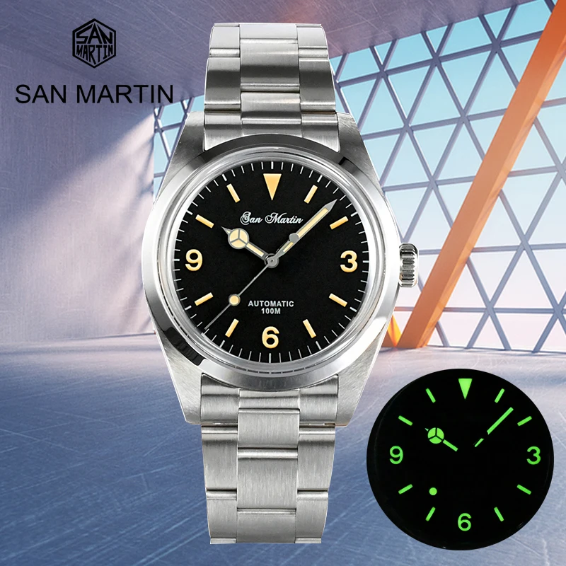 

San Martin 39mm Oyster watch Series Men Watch Sport Retro Luxury Sapphire YN55 Automatic Mechanical Watches 10Bar C3 Luminous