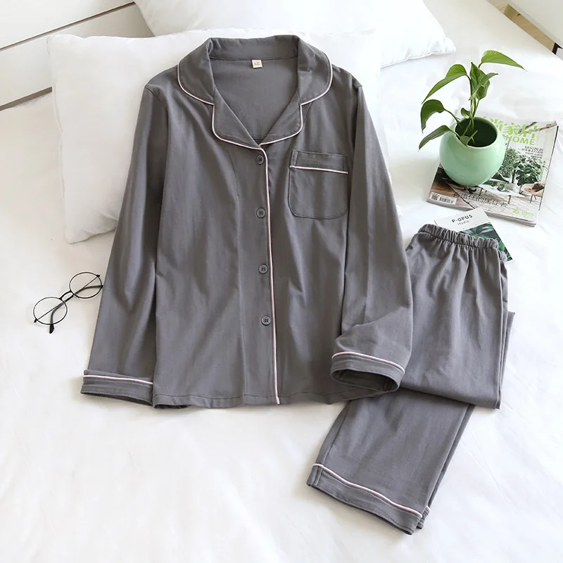 

Lovers Pajamas Set 2pcs Shirt&pant Soft Cotton Sleepwear Pyjamas Suit Casual Loose Homewear Nightwear Solid Color Sleep Set