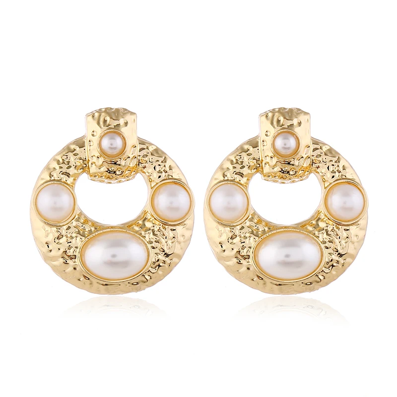 Женские массивные серьги капельки с жемчугом винтажные геометрические макси