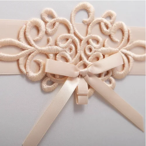 

Ivory Color Wedding Guest Signature Book with Champagne Embroidered Bow
