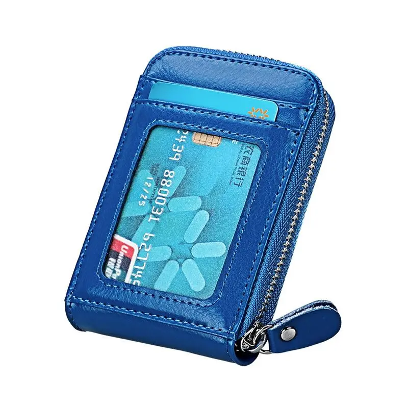 TRASSORY натуральная кожа Rfid Блокировка 14 слотов бизнес кредитный ID держатель для карт кошелек женский маленький бумажник для карт безопасности - Цвет: Blue