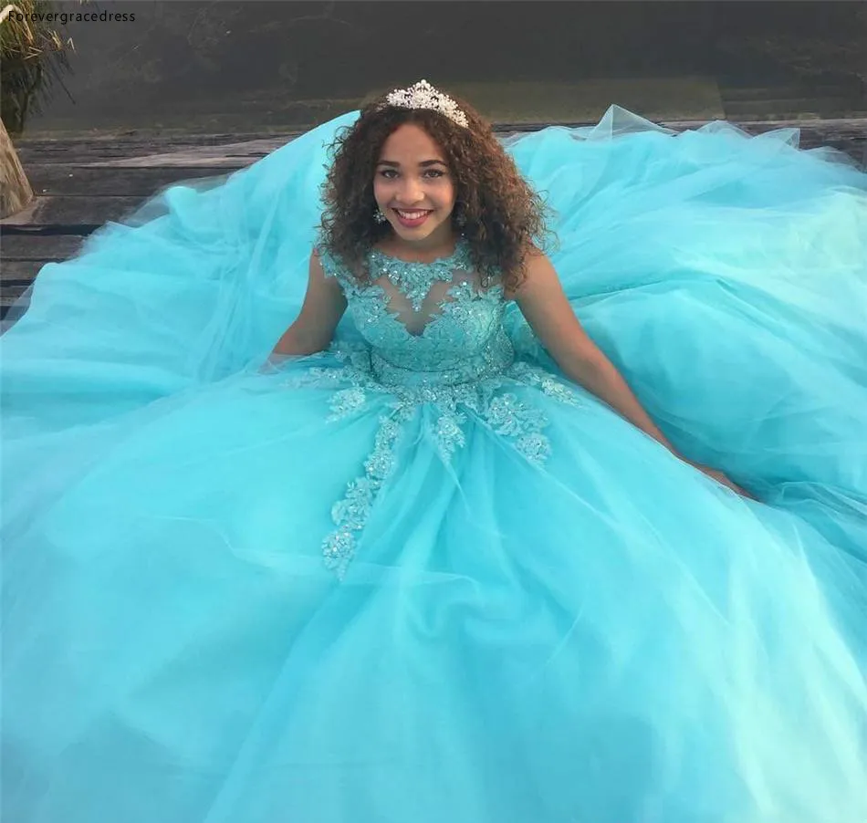 

2019 Saudi Africa Quinceanera Dress Princess Puffy Sheer Ball Gown Sweet 16 Ages Long Girls Prom Party Pageant Gown Plus Size